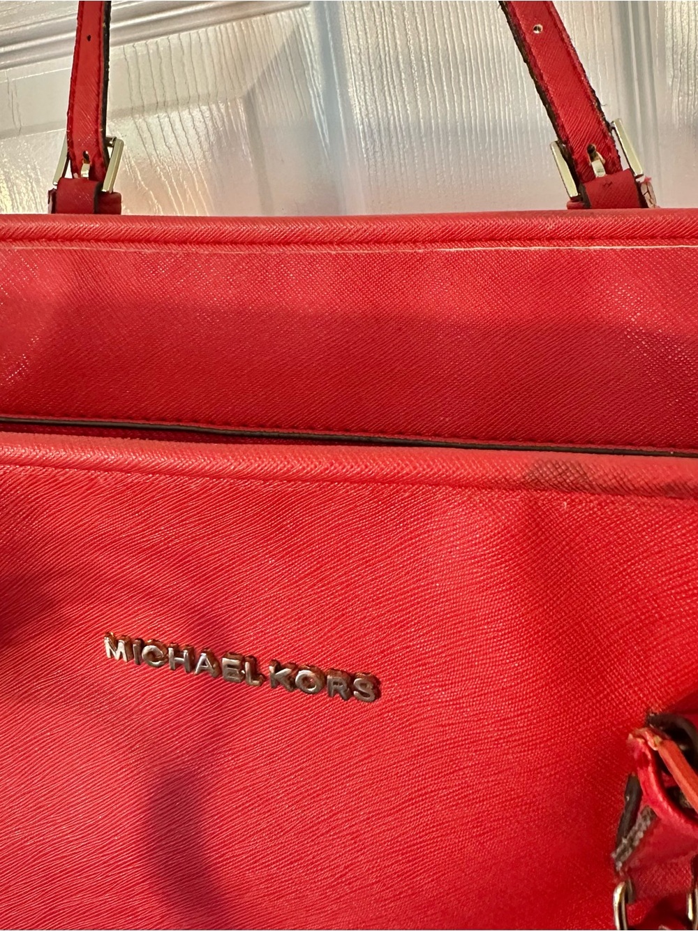 Michael Kors Red Saffiano Leather Tote with MK Charm 11tallx15wide - Picture 11 of 15